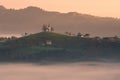 Autumn view of Saint Tomas church with fog at sunrise Royalty Free Stock Photo