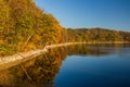 Autumn view of vodni nadrz (reservoir) Hostivar in Prague, Czech Republ Royalty Free Stock Photo