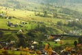 Autumn village landscape,  panoramic nature  scenery, Carpathian mountains. Ukraine, Europe Royalty Free Stock Photo