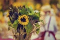 Autumn vintage dried bouquet with bright picturesque sunflower