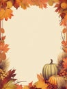 Autumn vintage mock-up. Decorative frame with orange leaves, pumpkins, grape on distressing paper, mock-up, vertical Royalty Free Stock Photo