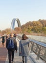 Autumn walk over the Kiev hills on the foot bridge