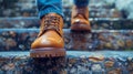 Autumn Walk: Person Climbing Stairs in Stylish Boots. Generative ai Royalty Free Stock Photo