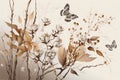 autumn wallpaper dried floral branches with cotton flower bamboo butterflies in beige and gold Royalty Free Stock Photo