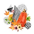 Hand drawn falling leaf, doodle, water color, scribble textures for fall design.