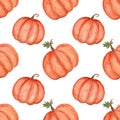 Autumn watercolor pumpkin pattern, thanksgiving or Halloween, seamless pattern