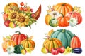Autumn watercolor Pumpkins on an isolated white background, Thanksgiving harvest