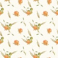Autumn Watercolor Seamless Pattern with Cloudberry . Autumn leaves. Design for Packaging, Stationery, Scrapbooking and