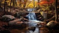 Autumn Waterfall: A Hotorealistic Shot In The Style Of Dimitry Roulland Royalty Free Stock Photo