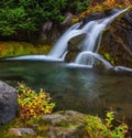 Autumn Waterfall, Mt. Rainier National Park, Washington State Royalty Free Stock Photo