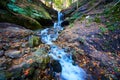 Autumn Waterfall Serenity in Michigan Forest - Eye-Level View Royalty Free Stock Photo