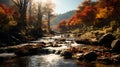 Autumn waterfalls scenery at sunny day