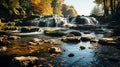 Autumn waterfalls scenery at sunny day