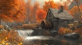 Autumn Watermill in a Colorful Forest Royalty Free Stock Photo