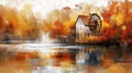 Autumn Watermill Painting