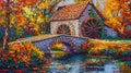 Autumn Watermill Painting