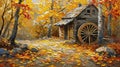 Autumn Watermill Painting