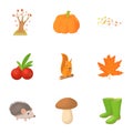 Autumn weather icons set, cartoon style Royalty Free Stock Photo