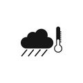 Autumn weather linear icon. Thermometer and rainy cloud. Cold and rainy season contour symbol. Weather condition thin line