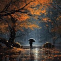 Autumn weather rain night high quality ai generated image