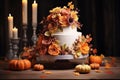 Autumn wedding cake with fondant pumpkins and