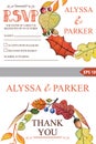 Autumn wedding template set.Watercolor leaves