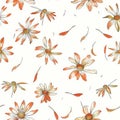 Autumn Whimsy: Hand-drawn Falling Daisies Pattern with Orange Hues