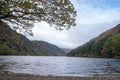 Autumn in the Wicklow Mountains. Glendalough Upper lake, afternoon, calm water, blue sky