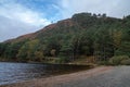 Autumn in the Wicklow Mountains. Glendalough Upper lake, afternoon, calm water, blue sky Royalty Free Stock Photo