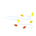 Autumn Wind. Stream of air with red and yellow leaves. Blue wavy line.