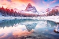 Autumn-Winter Landscape on Lago Antrno, Dolomites, Italy Royalty Free Stock Photo