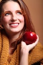 Autumn woman apple fashion female eye-lashes Royalty Free Stock Photo