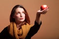 Autumn woman apple fashion female eye-lashes Royalty Free Stock Photo