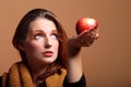 Autumn woman apple fashion female eye-lashes Royalty Free Stock Photo