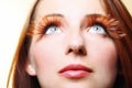 Autumn woman stylish creative make up false eye lashes Royalty Free Stock Photo