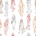 Hand drawn girls on white background. Vector  pattern Royalty Free Stock Photo