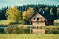 wooden cabin near the pond in Czech Republic