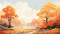 Whimsical Anime-inspired Autumn Landscape Illustration