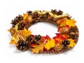 Beautiful Autumn Wreath - Pine Cones - Chest Nuts - Leaves Royalty Free Stock Photo