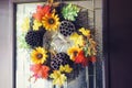 An autumn wreath on a door in a residential home Royalty Free Stock Photo