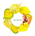 Autumn wreath frame with character school squirrel Royalty Free Stock Photo