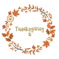 Autumn wreath and inscription Thanksgiving isolate on white background. Vector graphics