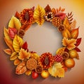 Autumn wreath made of leaves, pine cones, berries Royalty Free Stock Photo