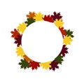 Autumn wreath of maple leaves, different colors. Isolated on a white background. Vector. In the style of a hand drawing Royalty Free Stock Photo