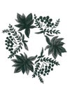 Autumn wreath of maple leaves and rowan bunches in shades of gray