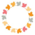 Autumn wreath with orange, yellow maple leaves. Isolated vector frame. Decorative element. Royalty Free Stock Photo