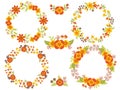 Vector set of floral autumn wreaths and bouquets