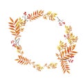 Autumn yellow branches, leaves and berry border. Watercolor illustration. Royalty Free Stock Photo