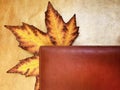 Yellow maple leaf and notepad.