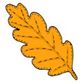 Autumn yellow oak leaf in doodle style